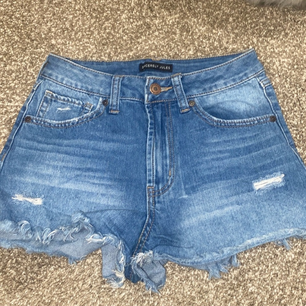 distressed blue jean shorts, these are in great condition.